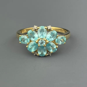 Vintage Gold Diamond Blue Stone Flower Cocktail Ring, Sz 6 1/4 - Boylerpf