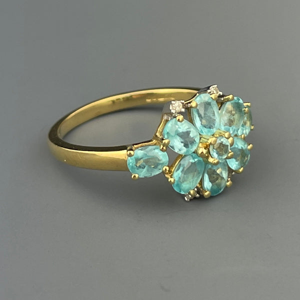 Vintage Gold Diamond Blue Stone Flower Cocktail Ring, Sz 6 1/4 - Boylerpf