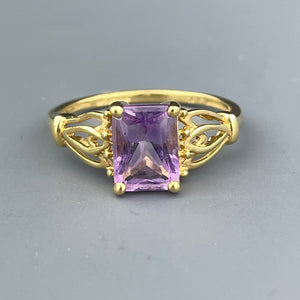 Vintage Gold Filigree Amethyst Solitaire Ring, Sz 6 3/4 - Boylerpf