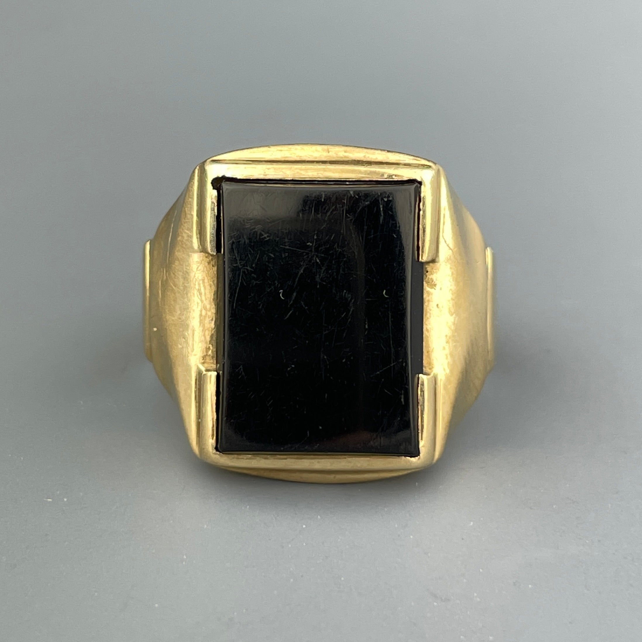 Vintage Art Deco 10K Gold Large Black Onyx Mens Ring, Sz 8 1/2 – Boylerpf