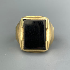 Vintage Art Deco 10K Gold Large Black Onyx Mens Ring, Sz 8 1/2 - Boylerpf