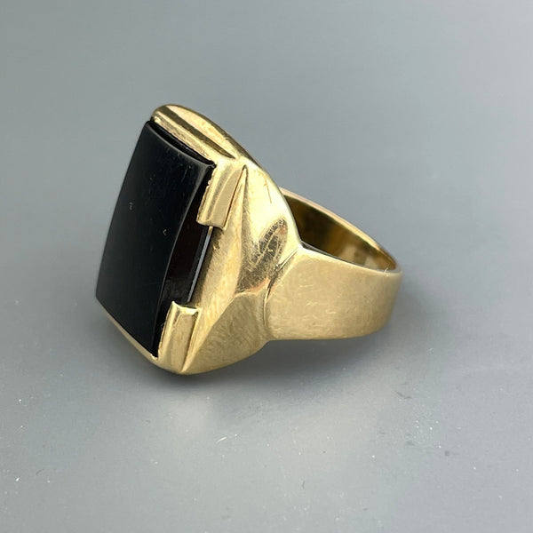 Vintage Art Deco 10K Gold Large Black Onyx Mens Ring, Sz 8 1/2 - Boylerpf
