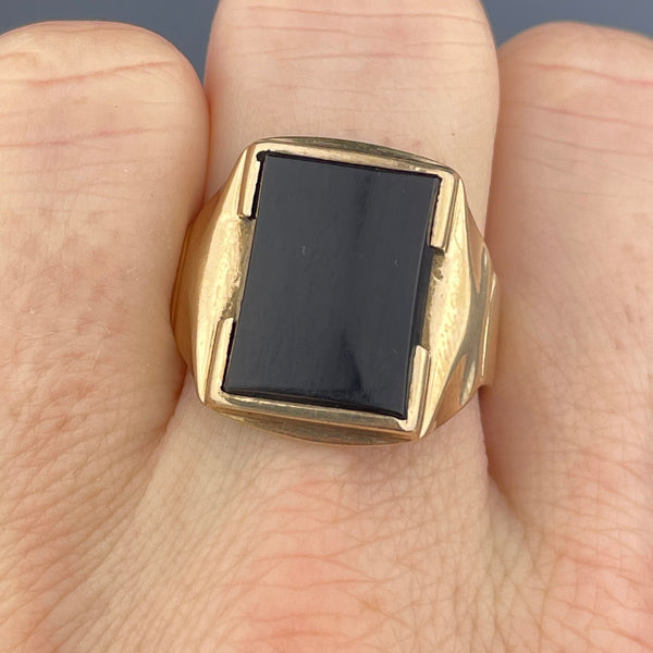 Vintage Art Deco 10K Gold Large Black Onyx Mens Ring, Sz 8 1/2 - Boylerpf