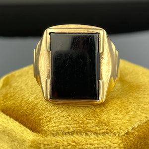 Vintage Art Deco 10K Gold Large Black Onyx Mens Ring, Sz 8 1/2 - Boylerpf