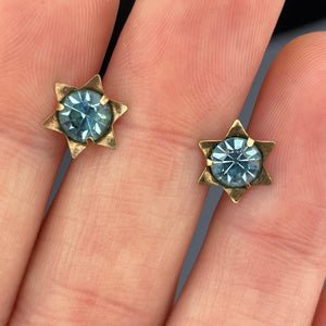 Vintage Gold Star Blue Stone Post Stud Earrings - Boylerpf