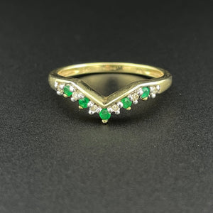 Vintage Gold Diamond Emerald Chevron Stacking Ring, Sz 6 - Boylerpf