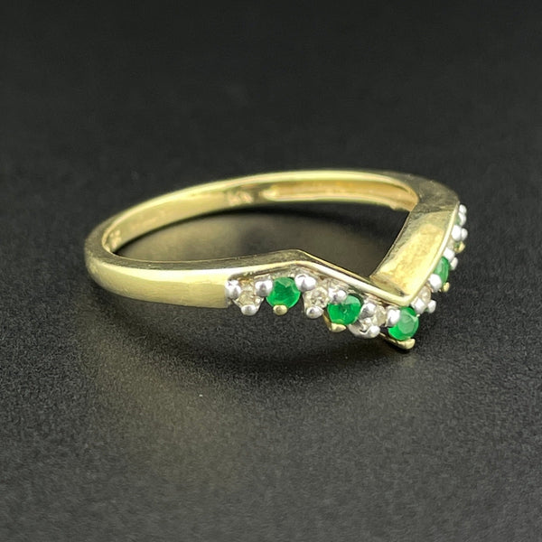 Vintage Gold Diamond Emerald Chevron Stacking Ring, Sz 6 - Boylerpf