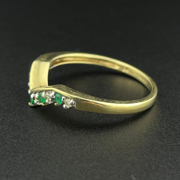 Vintage Gold Diamond Emerald Chevron Stacking Ring, Sz 6 - Boylerpf