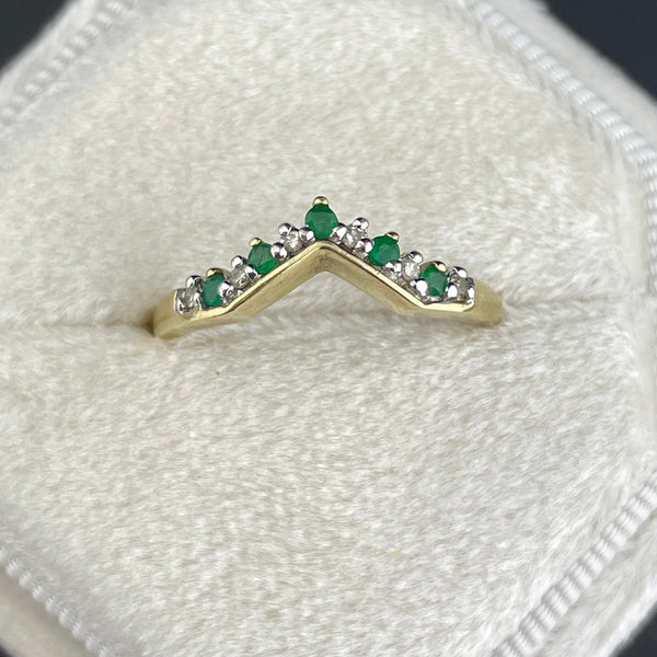 Vintage Gold Diamond Emerald Chevron Stacking Ring, Sz 6 - Boylerpf
