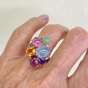 ON HOLD Harlequin Multi Gemstone Cabochon Ring, Citrine Emerald Garnet - Boylerpf