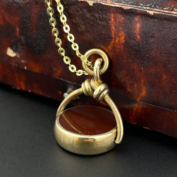 Vintage Bloodstone Carnelian Swivel Fob Pendant Necklace - Boylerpf