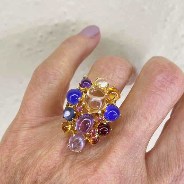 Huge 14K Gold Multi Gemstone Cabochon Ring - Boylerpf