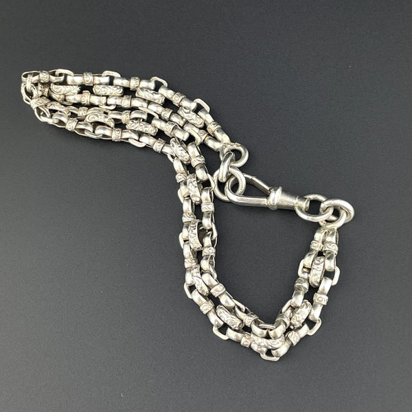 Vintage Victorian French Silver Book Chain Fancy Link Bracelet - Boylerpf