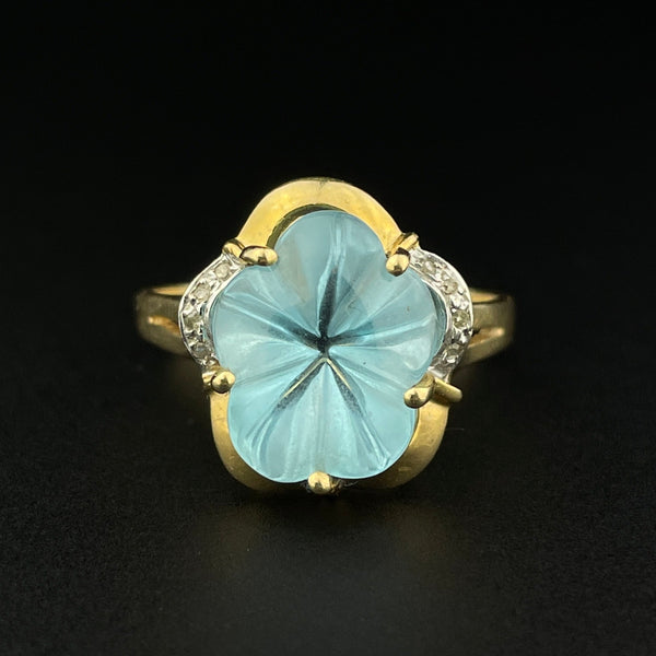 Vintage 14K Gold Diamond Fancy Cut Topaz Statement Ring, Sz 8 1/2 - Boylerpf