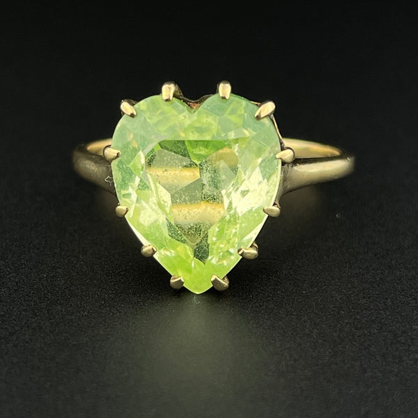 Vintage 10K Gold Large Green Spinel Heart Ring, Sz 8 1/4 - Boylerpf