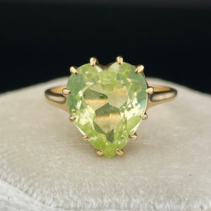 Vintage 10K Gold Large Green Spinel Heart Ring, Sz 8 1/4 - Boylerpf