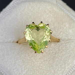 Vintage 10K Gold Large Green Spinel Heart Ring, Sz 8 1/4 - Boylerpf