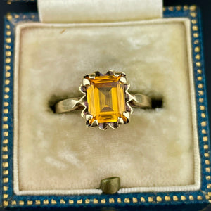 Vintage 10K Gold Emerald Cut Citrine Solitaire Ring, Sz 5 3/4 - Boylerpf