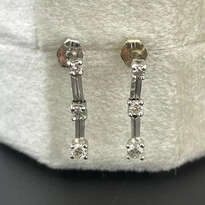 Vintage 10K White Gold Diamond Journey Earrings - Boylerpf