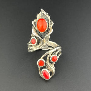 Vintage Silver Coral Arts and Crafts Style Wrap Ring, Sz 8.5 - Boylerpf