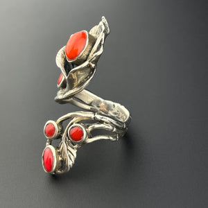 Vintage Silver Coral Arts and Crafts Style Wrap Ring, Sz 8.5 - Boylerpf