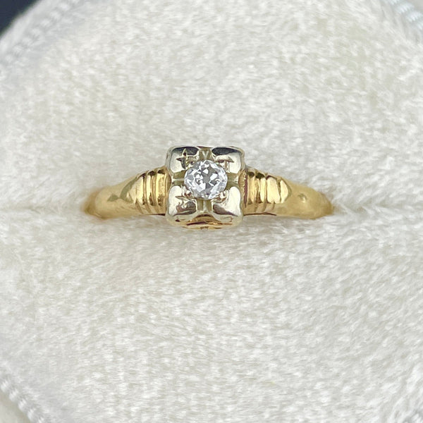 Vintage 14K Gold Diamond Art Deco Engagement Ring, Sz 7 3/4 - Boylerpf