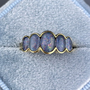 Vintage Gold Five Stone Water Opal Half Hoops Band Ring, Sz 5 1/2 - Boylerpf