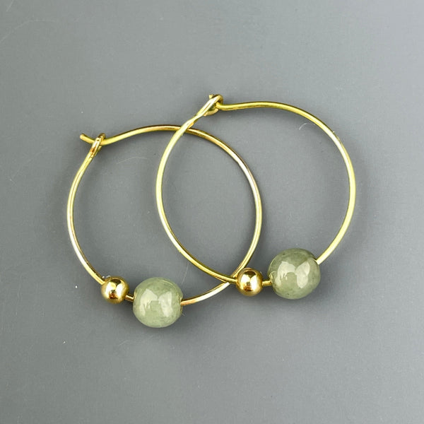 Vintage 14K Gold Jade Ball Hoop Earrings - Boylerpf