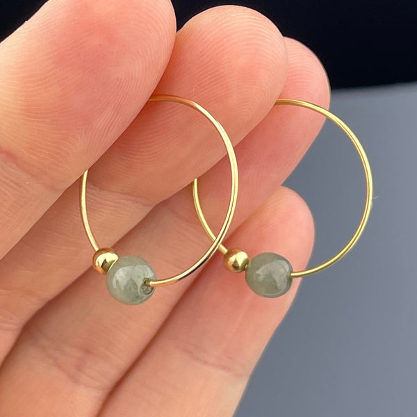 Vintage 14K Gold Jade Ball Hoop Earrings - Boylerpf