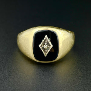 Vintage Art Deco Style Onyx Diamond Mens Ring, Sz 11 3/4 - Boylerpf