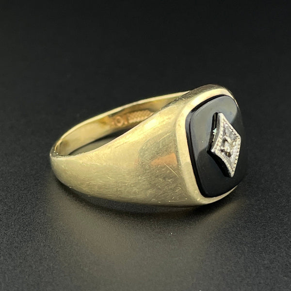 Vintage Art Deco Style Onyx Diamond Mens Ring, Sz 11 3/4 - Boylerpf