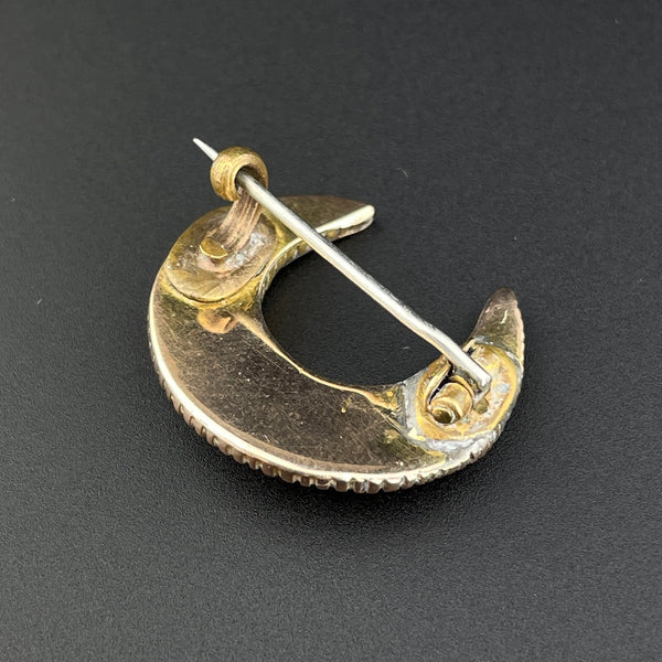 Vintage Victorian Carnelian Gold Crescent Moon Brooch Pin - Boylerpf