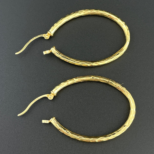 Vintage Solid Etched 14K Large Oval Hoop Earrings - Boylerpf