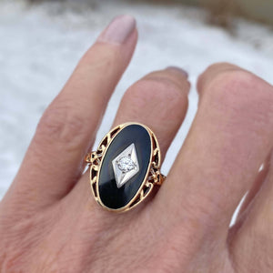 Vintage Black Onyx Diamond Ring in Gold - Boylerpf