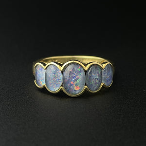 Vintage Gold Five Stone Water Opal Half Hoops Band Ring, Sz 5 1/2 - Boylerpf