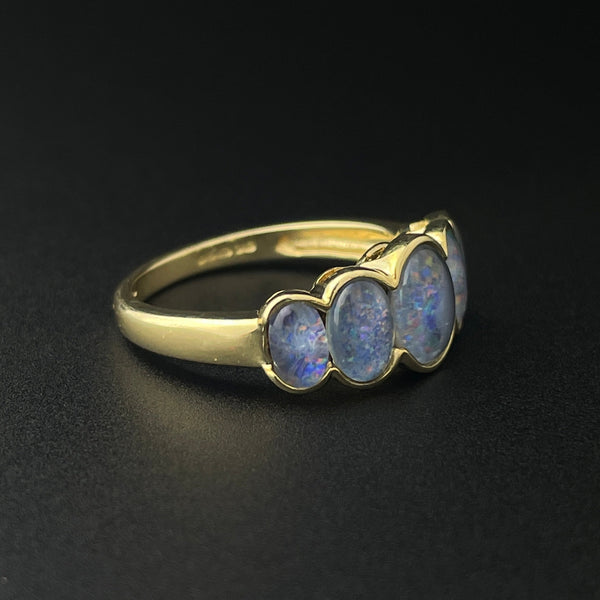 Vintage Gold Five Stone Water Opal Half Hoops Band Ring, Sz 5 1/2 - Boylerpf