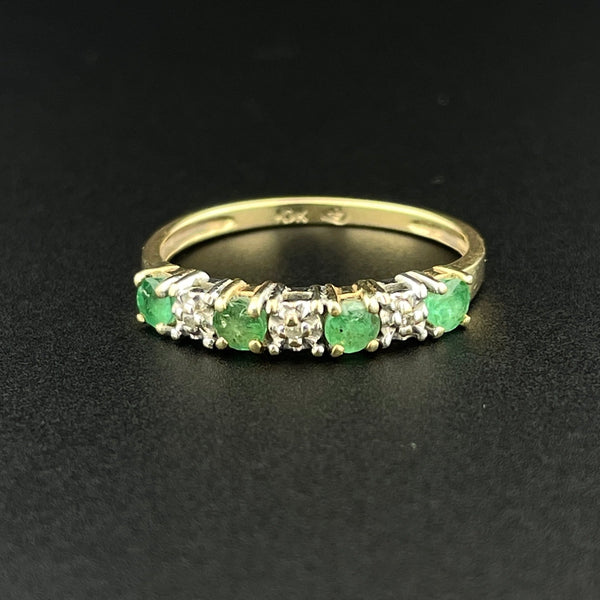 Vintage 10K Gold Diamond Emerald Half Eternity Band Ring, Sz 5 1/2 - Boylerpf