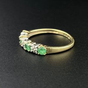 Vintage 10K Gold Diamond Emerald Half Eternity Band Ring, Sz 5 1/2 - Boylerpf