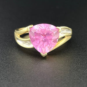 Vintage 10K Trillion Cut Pink Sapphire Diamond Ring, Sz 6 1/2 - Boylerpf