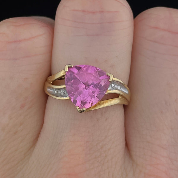 Vintage 10K Trillion Cut Pink Sapphire Diamond Ring, Sz 6 1/2 - Boylerpf