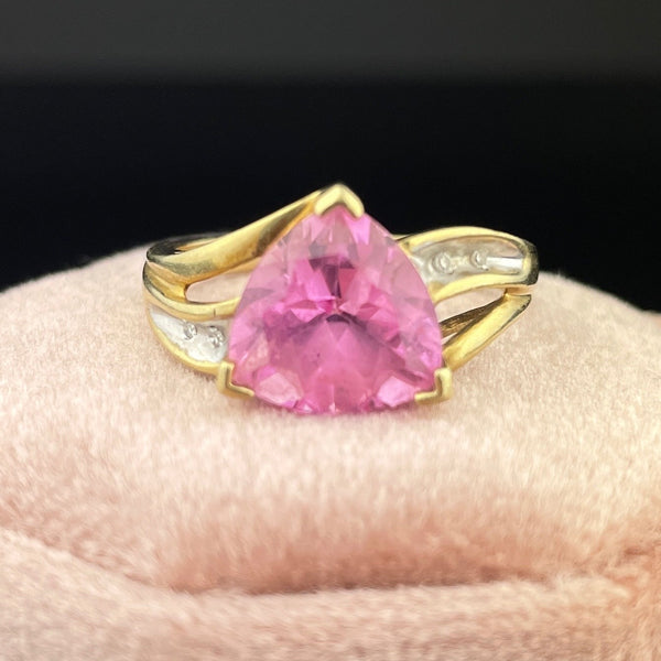 Vintage 10K Trillion Cut Pink Sapphire Diamond Ring, Sz 6 1/2 - Boylerpf