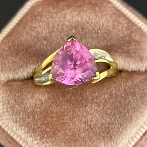 Vintage 10K Trillion Cut Pink Sapphire Diamond Ring, Sz 6 1/2 - Boylerpf