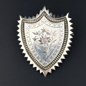 Antique Silver Victorian Forget Me Not Shield Brooch Pin - Boylerpf