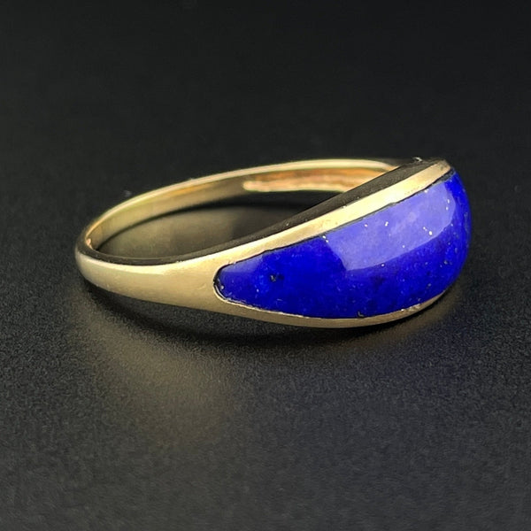 Vintage Solid 14K Gold Natural Lapis Lazuli Wide Band Ring, Sz 9 - Boylerpf