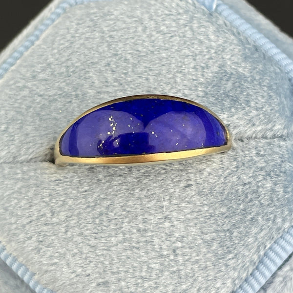 Vintage Solid 14K Gold Natural Lapis Lazuli Wide Band Ring, Sz 9 - Boylerpf