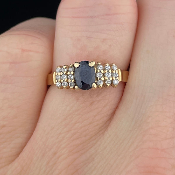 Vintage 14K Gold Diamond Sapphire Engagement Ring, Sz 5 1/2 - Boylerpf