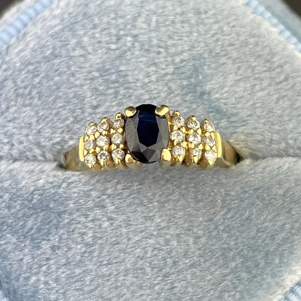 Vintage 14K Gold Diamond Sapphire Engagement Ring, Sz 5 1/2 - Boylerpf