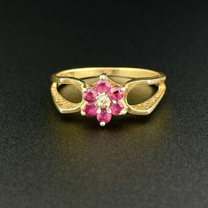 Vintage 14K Gold Ruby Flower Ring, Sz 6 3/4 - Boylerpf