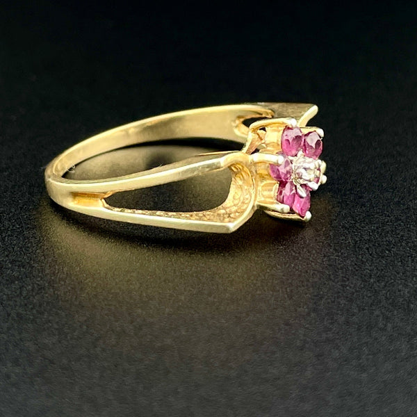 Vintage 14K Gold Ruby Flower Ring, Sz 6 3/4 - Boylerpf