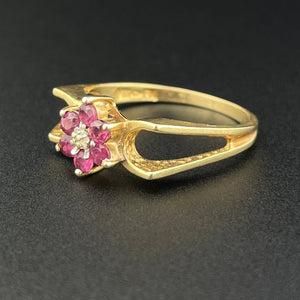 Vintage 14K Gold Ruby Flower Ring, Sz 6 3/4 - Boylerpf